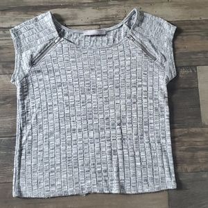 Purple Snow Ribbed Zip Shoulder Detail Crop Top